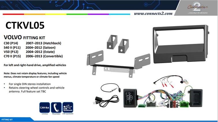 Connects2 CTKVL05 Volvo V50 asennussarja Connects2 CTKVL05 Volvo V50 asennussarja